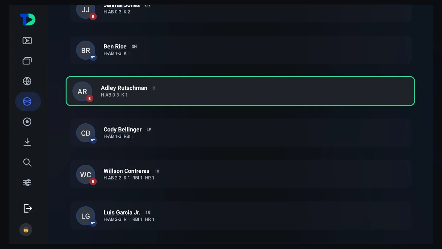 The players list further down: more players, each with a headshot and their line for this game.