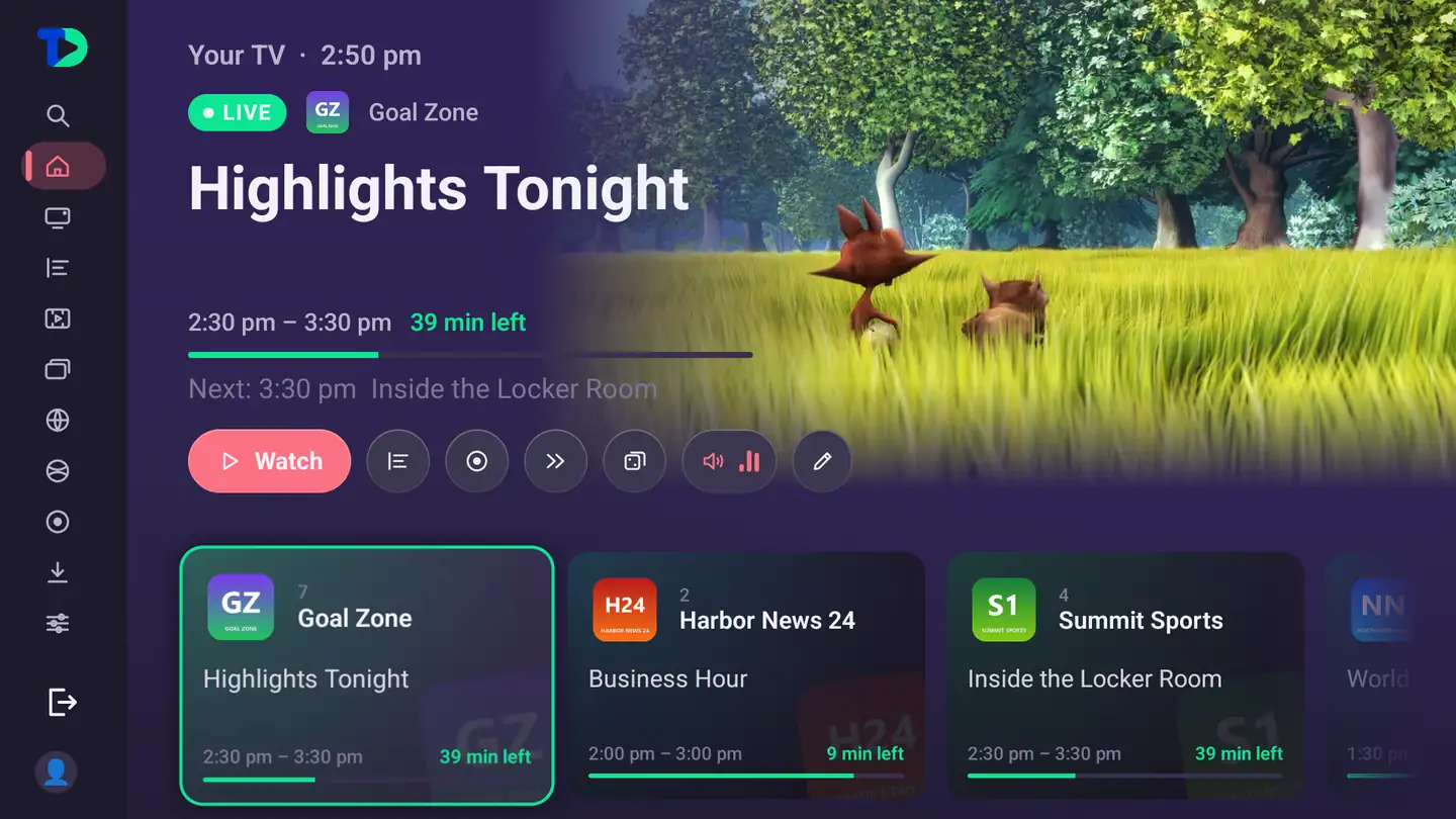 The home screen in the Slate theme: purple-gray with a rose highlight.